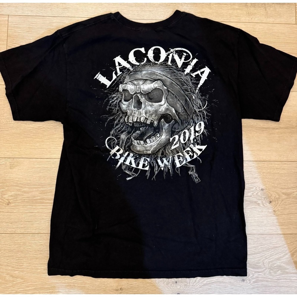 Laconia Bike Week 2019 Skull Graphic‎ Tee Hot Leathers Weirs Beach NH Size L